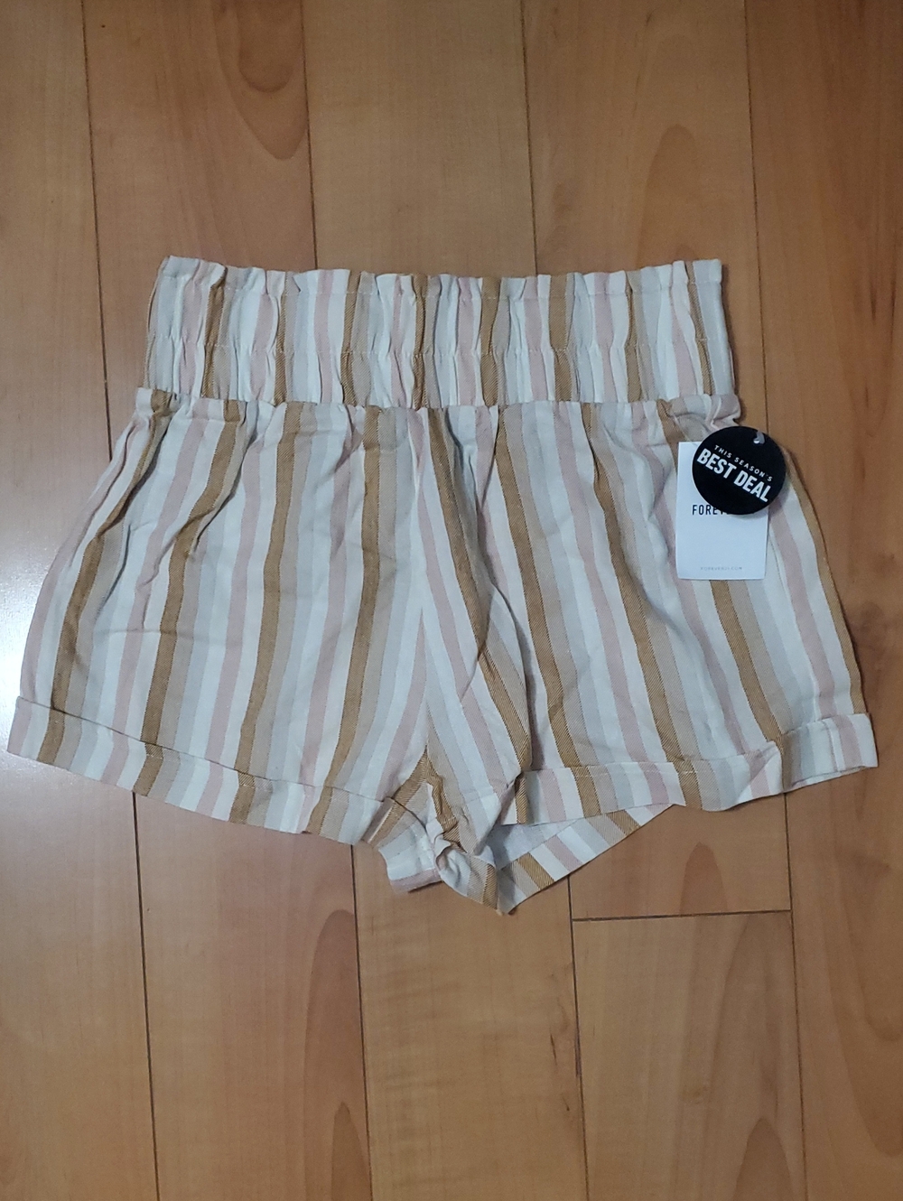 Forever 21 Striped High-Waist Shorts - Beige & White